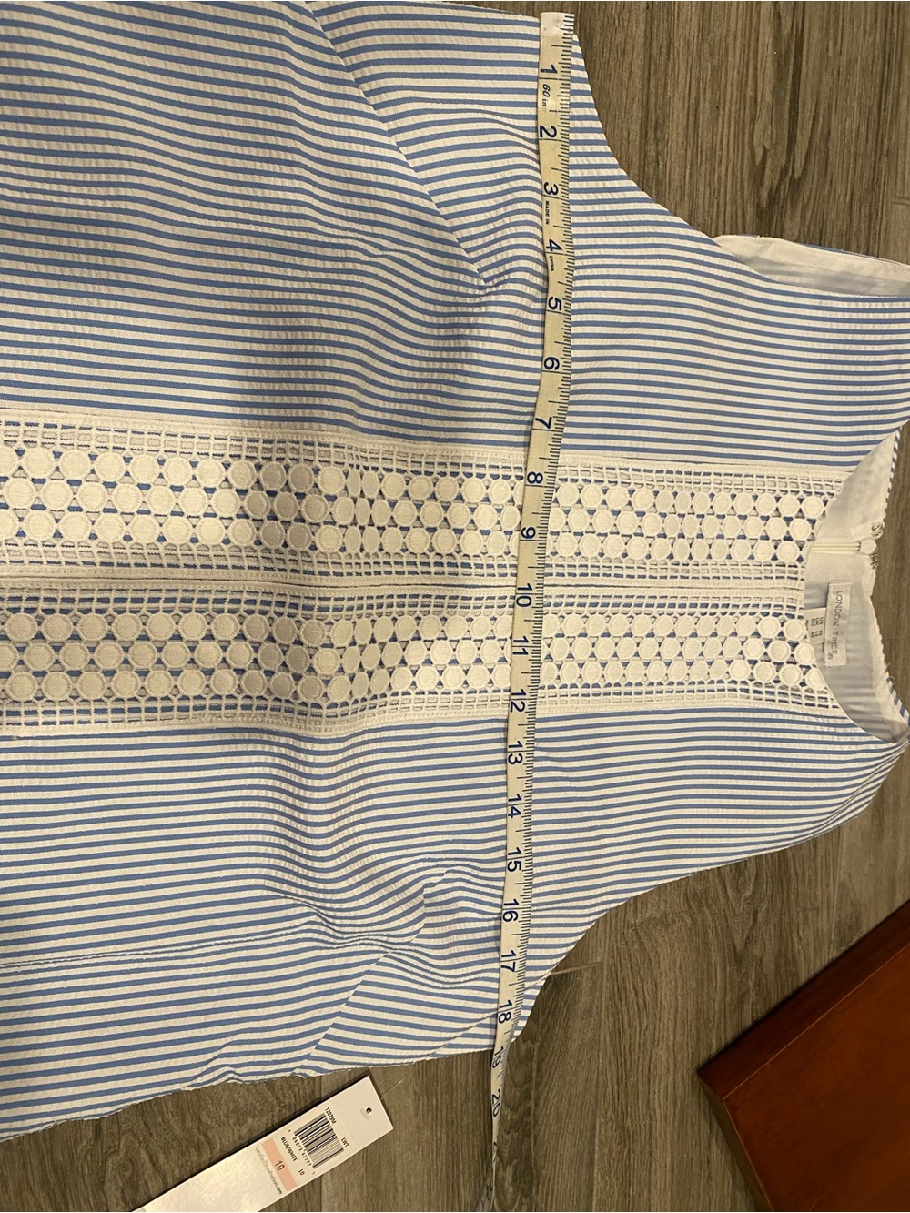 London Times Blue and White Striped Lace-Trim Shift Dress - Picture 3 of 4
